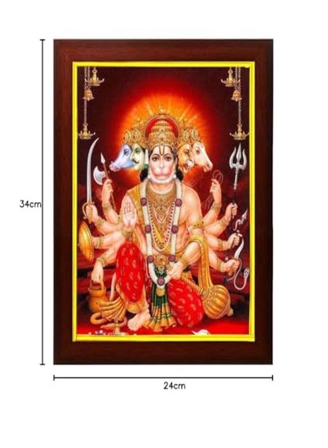 ZIG-ZAG zig zag Panchmukhi Hanuman ji Photo picture Frame For Wall hanging ,Temple, pooja Room, Worship ( 24 x 34 cm , Brown Golden Border ) - Image 5